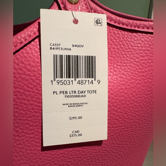 NWT - COACH Polished Pebble Leather Day Tote Petunia One Size - Picture 11 of 11